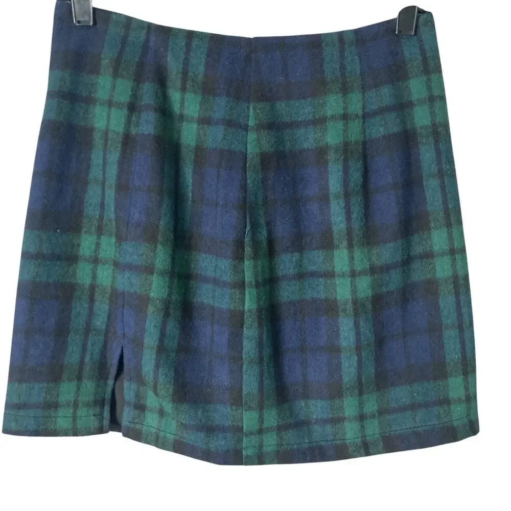 Oi Mini Skirt Womens Small Green Blue Plaid New